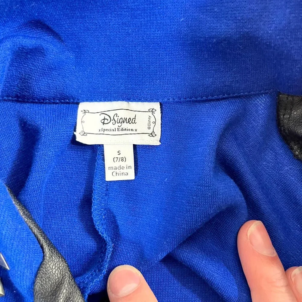 Disney Signed Special Edition Girls Blue Moto Jacket Size S‎ 7/8 Studded Collar